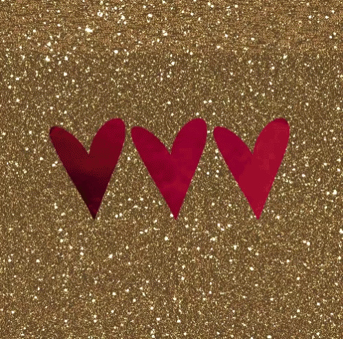 Three Red Hearts Are Lined Up On A Gold Background . GIF