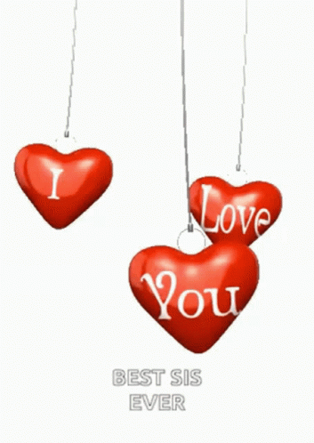 Three Red Hearts Saying I Love You Hanging From String