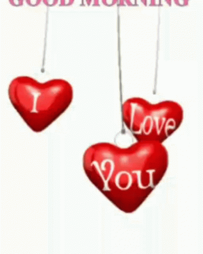 Three Red Hearts That Say I Love You Hanging From A String GIF