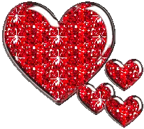 Three Red Hearts with Glitter and Stars