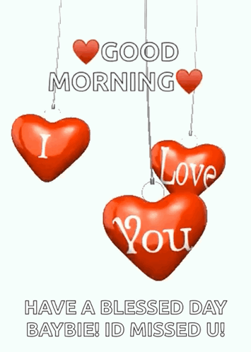 Three Red Hearts With The Words " I Love You " Hanging From Strings GIF
