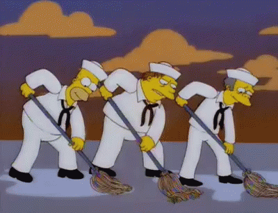 Three Sailors From The Simpsons Are Sweeping The Floor Together GIF