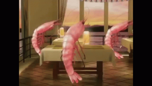 Three Shrimp Dancing Around Table
