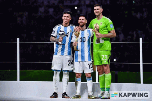 Three Soccer Players Are Posing For A Photo And One Has The Number 10 On His Shirt GIF
