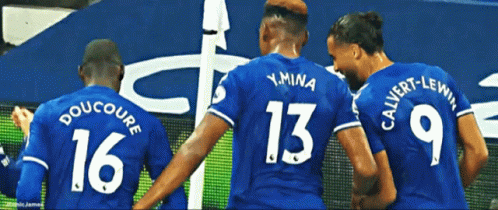 Three Soccer Players Blue Jerseys 16 13 9