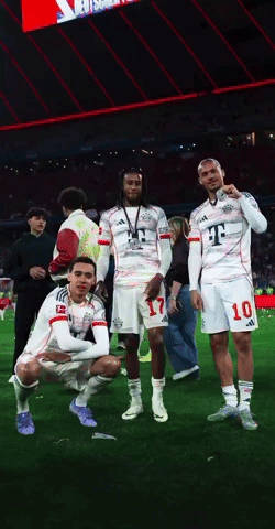 Three Soccer Players Posing For A Picture With One Wearing The Number 17 GIF