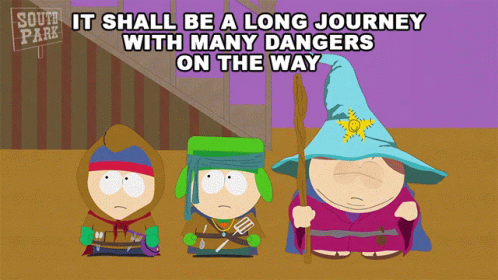 Three South Park Characters Are Standing In Front Of A Sign That Says " South Park " GIF