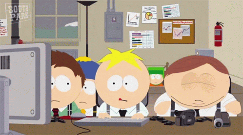 Three South Park Characters Looking at Computer Screen