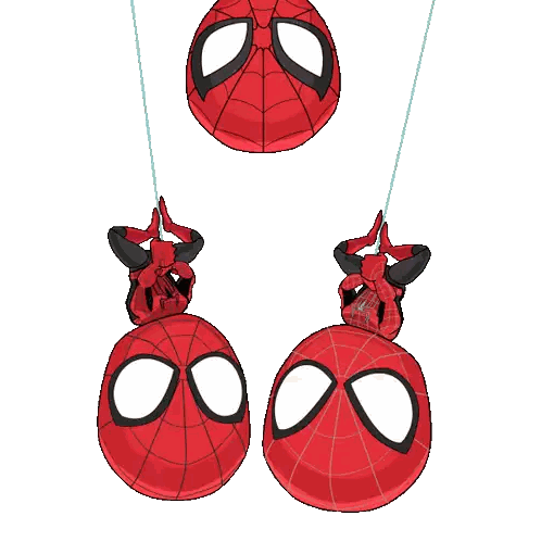 Three Spider-Man Heads Hanging from Web