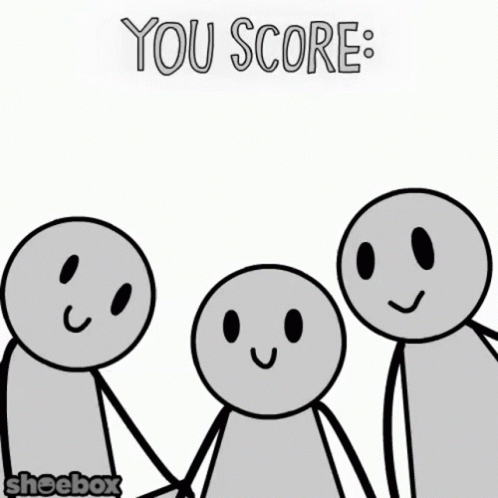 Three Stick Figures Holding Up Signs That Say You Score GIF
