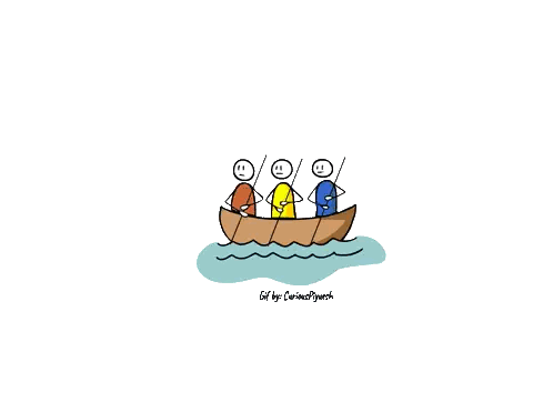 Three Stick Figures in Boat