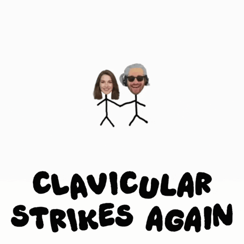 three stick figures with hearts in their eyes and the words clavicular strikes again