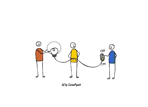 Three Stick Figures With Light Bulb and Switch