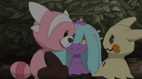 Three Stuffed Animals Are Sitting Next To Each Other One Of Which Has The Letter S On It GIF