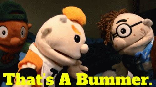 Three Stuffed Animals Standing Next To Each Other With The Words That 'S A Bummer Above Them GIF