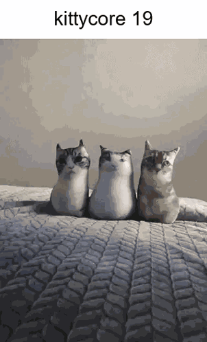 Three Stuffed Cats Sitting on Bed Kittycore 19