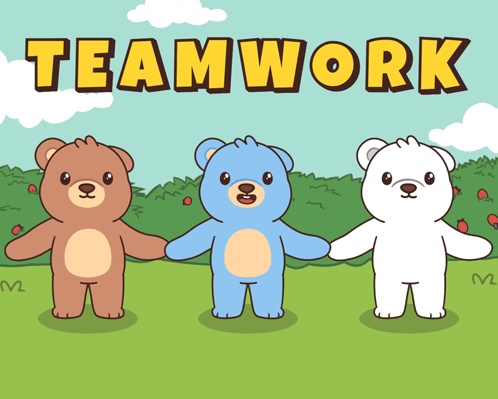 Three Teddy Bears Holding Hands GIF