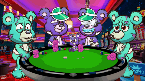 Three Teddy Bears Playing Poker In A Casino GIF