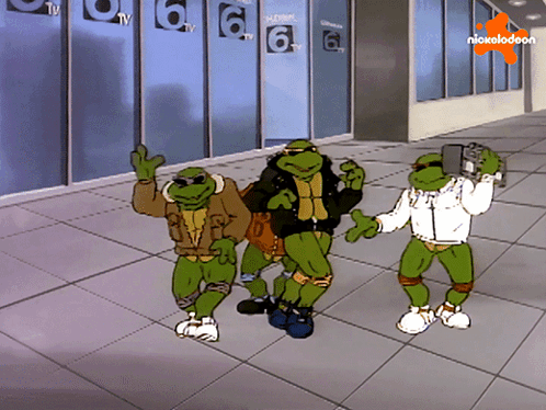 Three Teenage Mutant Ninja Turtles Dancing at Nickelodeon