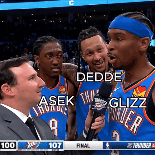Three Thunder Players Are Being Interviewed By A Man GIF
