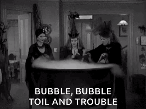 Three Witches Preparing Potion GIF