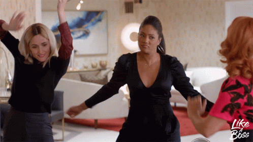 Three Women Are Dancing In A Room With The Words Like A Boss On The Bottom Right GIF