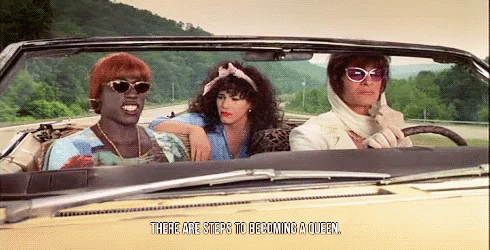 Three Women Are Sitting In A Car With The Words " There Are Steps To Becoming A Queen " Above Them GIF