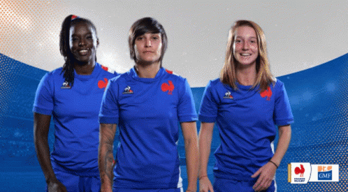 Three Women in Blue Jerseys With GMF Logo