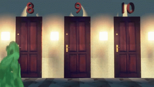Three Wooden Doors With The Numbers 8 9 And 10 Above Them GIF