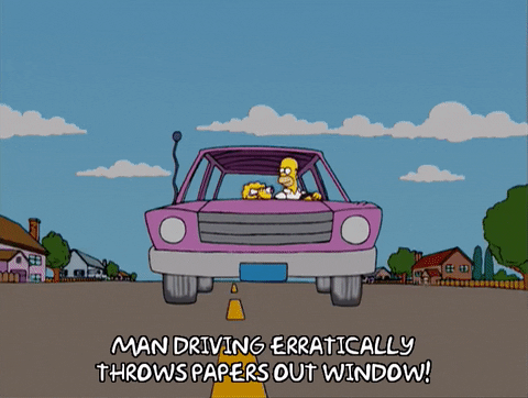 Throwing Papers While Driving Homer Simpson GIF