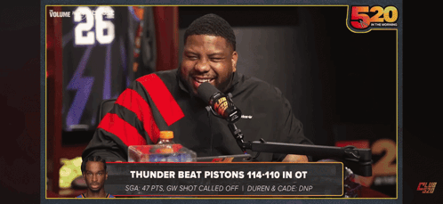 Thunder Beat Pistons 114-110 In Ot Is Shown On A Screen GIF
