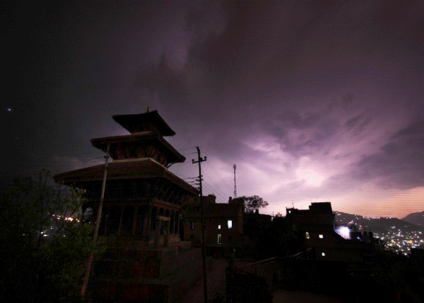 Thunderstorm On Temple At Night GIF