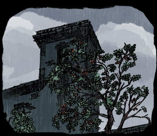 Old Building Window And Tree During Thunderstorm GIF
