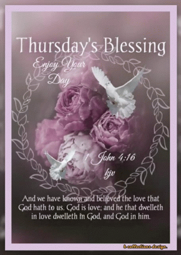 Thursday's Blessing Greeting Card With Purple Roses and White Doves