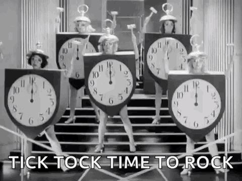 Tick Tock Time To Rock Clock Mascot Dance GIF