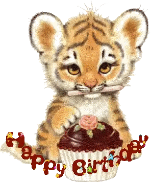 Tiger Cub Holding Happy Birthday Cupcake