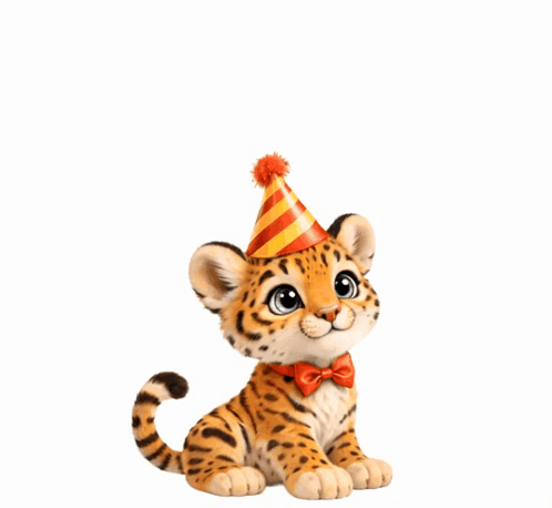 Tiger In Party Hat And Bow Tie Jumping GIF