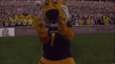 Tiger Mascot Giving Middle Finger in Crowd