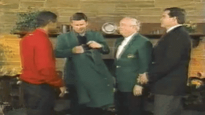 Tiger Woods Receiving Honorary Green Jacket GIF