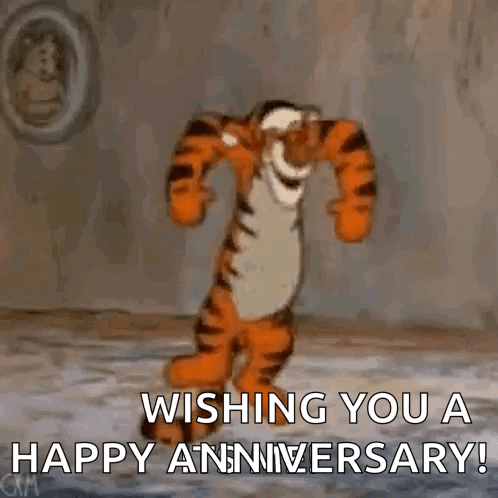 Tigger From Winnie The Pooh Is Dancing And Wishing A Happy Anniversary . GIF