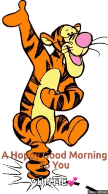 Tigger From Winnie The Pooh Is Giving A Thumbs Up And Saying Good Morning To His Auntie . GIF