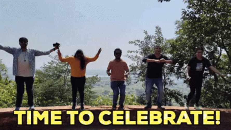Time To Celebrate Happy Friends Jumping Together GIF