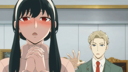 Timid Yor Blushing On Loid Forger GIF