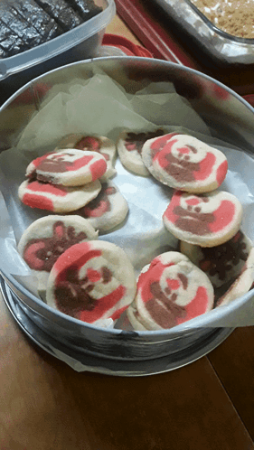 Tin of Red and White Swirl Cookies