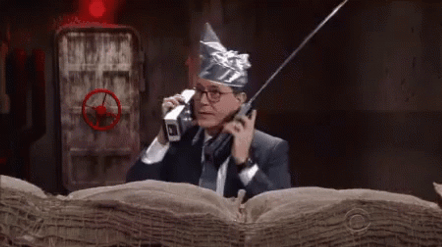 Tinfoil Hat Giant Radio On Hand GIF