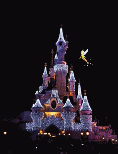 Tinkerbell Flies Over Castle at Night