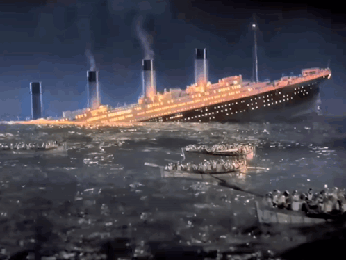 Titanic Sinking Passenger On Boats Watching Shipwreck GIF