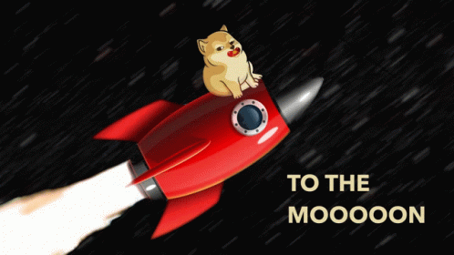 To The Moon Cute Dog Sitting On A Red Rocket GIF