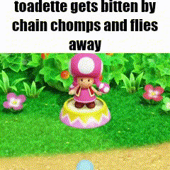 Toadette Gets Bitten By Chain Chomps And Flies Away In A Game GIF