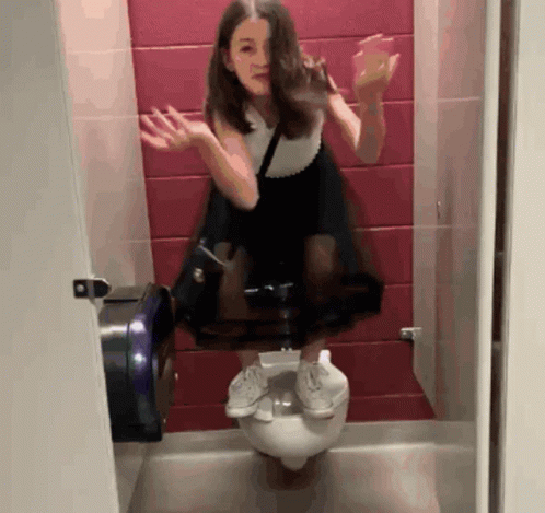 Hilarious Girl Dancing Atop Toilet Seat GIF